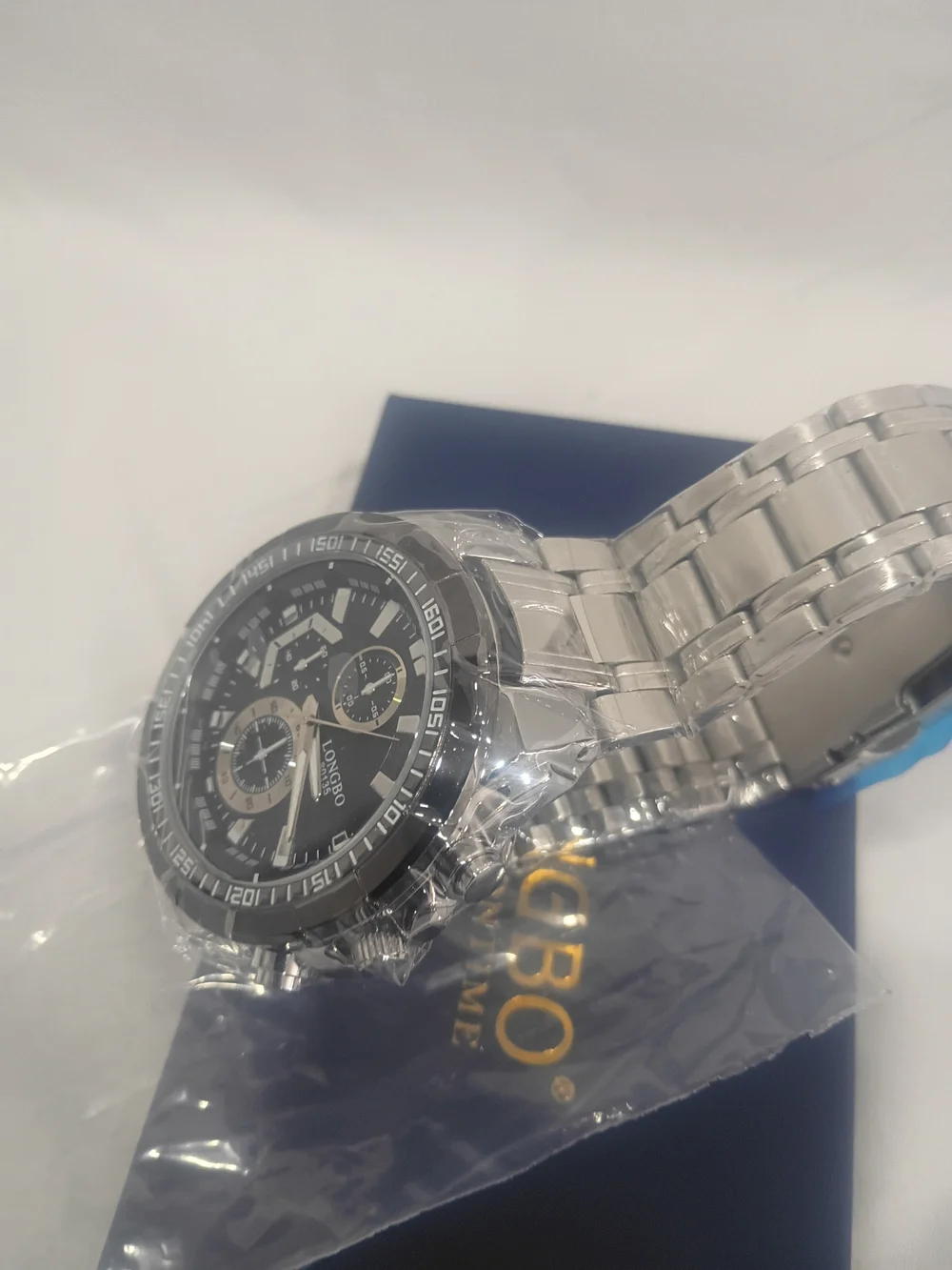 LONGBO Men's Stainless Steel Chronograph Watch in Silver and Black